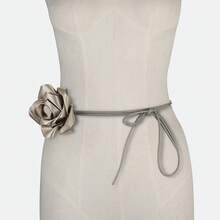 1 Satin Rose Flower Waist Accessory Women's Fashionable Artistic Retro Tie Accessory Necklace Belt - Màu kaki xám - Xem 7