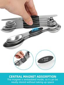 9pcs, Stainless Steel Measuring Cup And Spoon Set, Heavy-Duty Measuring Scoop, Double-Sided Magnetic Measuring Spoons, Used For Tea, Coffee, Dry And Liquid Ingredients, Baking Tools, Kitchen Stuff - - - View 4