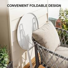 Conjunto de patio Bistro de 3 piezas, mesa de bistro plegable y 2 sillas que ahorran espacio, conjunto de muebles de exterior con marco de metal fuerte, conjunto de conversación resistente al clima para jardín del patio - Blanco - Ver 5