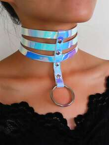 炫彩反光多层金属环项链——前卫Y2K风格宣言项链，派对聚会百搭时尚配饰 - 彩色 - 查看 3