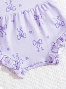 Bộ đồ 2 món cho bé gái, áo liền quần trễ vai xếp ly in hình bướm hồng dễ thương với quần short cạp cao, chất liệu mềm mại và thoáng khí, phù hợp cho bé gái mặc đi chơi hàng ngày. - Màu Lilac Tím - Xem 7
