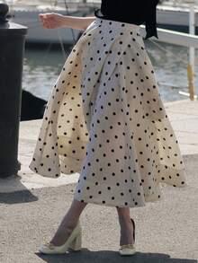 Women's Elegant Polka Dot Print Wrap Skirt White - White - View 6