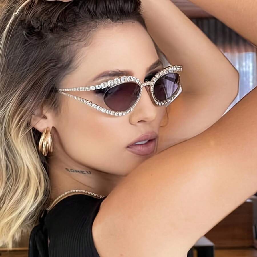 New Steampunk Leopard Women's European And American Style Round Frame Fashion Glasses Versatile Decorative Glasses FJRL - 銀色邊框透明水鑽黑灰色 - 查看 1