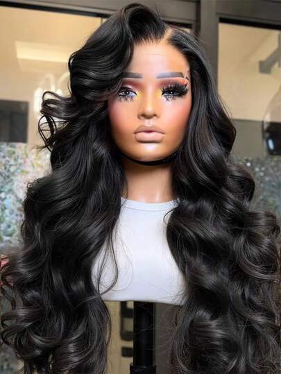NATAN Black Color Body Wave Synthetic Hair 13X6 13*4 5*5 4*4 Lace Frontal Wigs For Preplucked Heat Resistant Fiber Daily Party Glueless Wigs Front Wig Human Hair Wig 10Inch-36Inch Blended Hair HD Transparent Frontal
