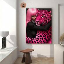 1pc Pink Leopard Print & Cool Girl - Bold Pink Leopard Canvas Wall Decoration, 2. 25mm Thick / 0. 9-Inch Art Poster, Can Be Directly Hung, Ideal For Christmas And New Year Home Decoration, Holiday Gift, Suitable For Living Room, Bedroom, Kitchen, Bathroom, Bar, Office And Other Wall Decoration. 2D Plane - 彩色 - 查看 12