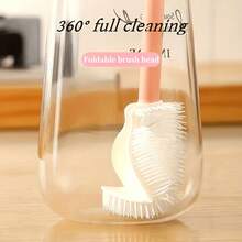 1pc 360° Silicone Cleaning Brush With Foldable Head - Long Handle, Reusable Bottle And Cup Brush, Suitable For Kitchen And Household Use - Multicolor - View 4