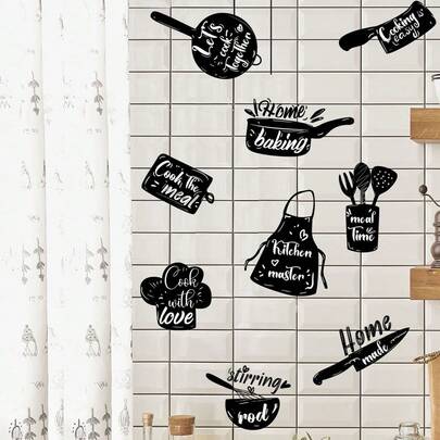 ملصق حائط بنمط رموز أدوات المطبخ، ملصقات، ملصق حائط، ملصق فينيل لديكور المنزل، عناصر ديكور الربيع لتجديد منزلك، ملصقات ديكور هدايا عيد الميلاد والتخرج لديكور المطبخ