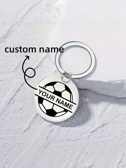 Customizable Football Keychain - Personalized Name, Black And White Football Pattern, Durable Metal Keyring, Must-Have For Sports Fans, Perfect Gift For Birthday, Back To School Or Football Enthusiasts, Football Accessories, Stationery, Fun Design, Exquisite Craftsmanship, Football Keychain, Boys Football Gift, Bag Keychain