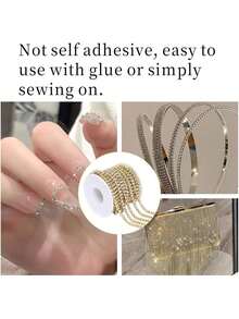 EstiloCadena De Diamantes De ImitacióN, Cadena De Cristales Con Diamantes De ImitacióN Para Manualidades Adorno De Cristal De Diamante Para Costura Manualidades DecoracióN JoyeríAVersióN Mejorada - Dorado - Ver 4