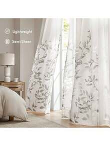 EstiloTendenciaMadison Park - Cortinas Transparentes Para Dormitorio, Modernas Y ContemporáNeas, De Lino Natural, 84 Pulgadas De Largo Para Sala De Estar, Cortina Transparente Moderna Con Ojales Cecily Botanical, 50 Pulgadas De Ancho X 84 Pulgadas De Largo, Paquete De 1 PanelCalidad PremiumVersióN Mejorada - hojas grises - Ver 4