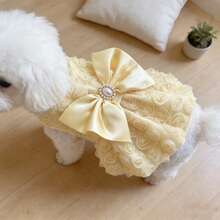 1pc Pet Apparel Costume, 3D Rose Flower Harness With Hook And Loop, Black/Pink/White, Wedding Dress, Bridesmaid Tutu Skirt For Cats And Dogs - Yellow - View 9