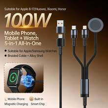 Cargador rápido 2 en 1 con USB A y Tipo-C, cable de carga multifunción con Tipo-C y Lightning, almohadilla de carga inalámbrica compatible con iPhone y todos los modelos de , esencial para el hogar, la oficina y la residencia universitaria - Negro - Ver 3