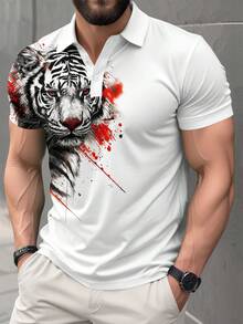 Men's Animal Print Short Sleeve Polo Shirt - Multicolor - View 1