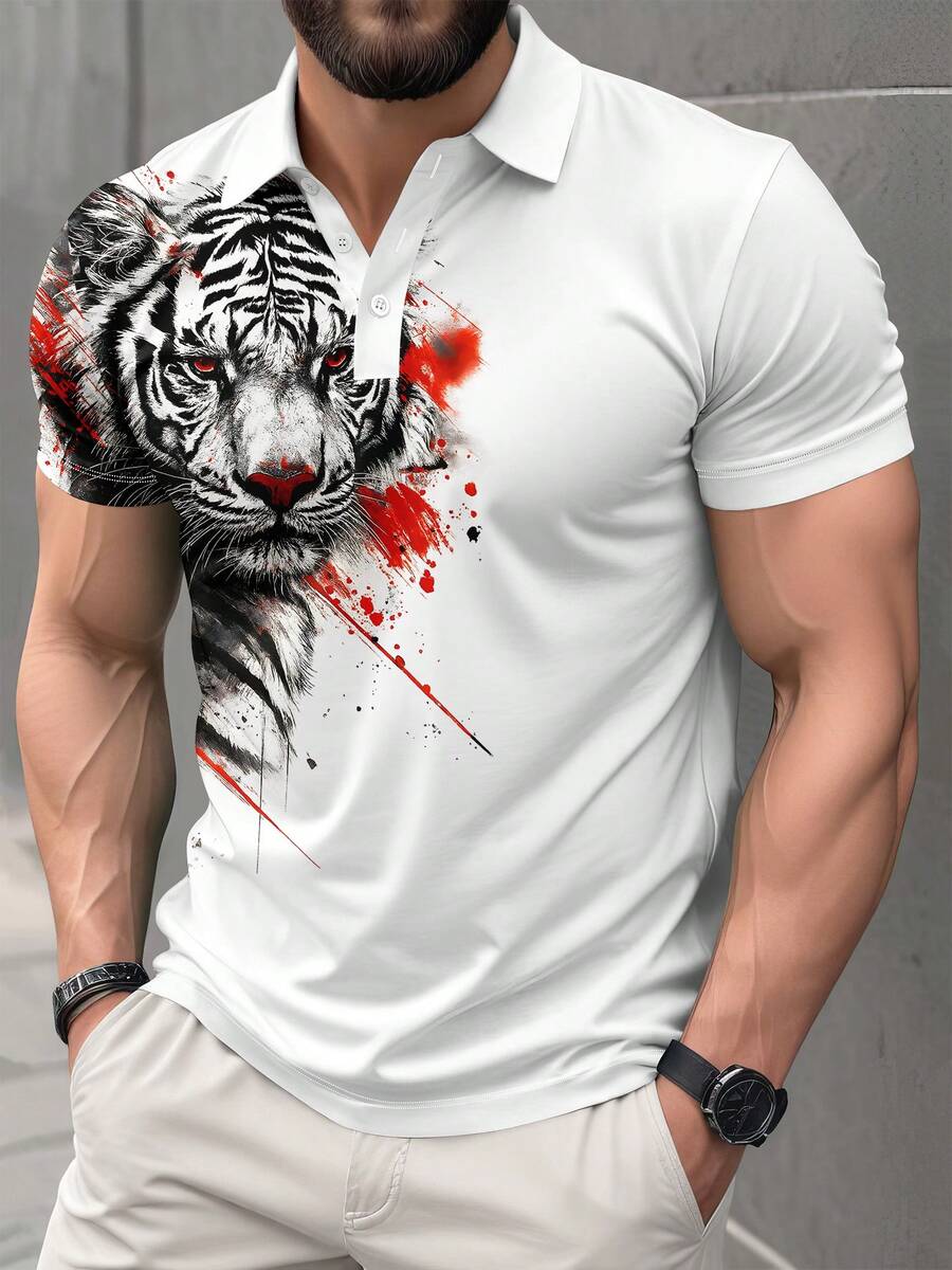 Men's Animal Print Short Sleeve Polo Shirt - Multicolor - View 1