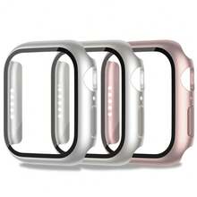 适用于 40mm/41mm/44mm/45mm/46mm/42mm Series 11/10/9/8/7/6/5/4/SE 的 3 件装屏幕保护膜，防震防刮，超薄硬质 PC 外壳，内置钢化玻璃膜，兼容 配件