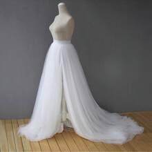 成人新娘超柔软开衩薄纱裙，白色长拖尾薄纱裙，晚宴长裙，伴娘礼服，摄影薄纱裙 - 彩色 - 查看 6