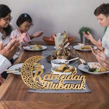 Wooden Acrylic Ramadan Mubarak Sign, Gold Ramadan Decorations For Home 2026, Eid Kareem Crescent Wood Moon Stand Table Centerpiece Office Desk Mosque Decor, Islamic Muslim Gifts - Gold - View 7