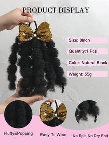 1个柔软可爱8英寸蓬松弹力发圈，可扭成马尾辫，打造蓬松爆炸头造型，适合女孩和儿童，配有闪亮蝴蝶结发夹 - 黑色 - 查看 7