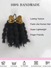 1个柔软可爱8英寸蓬松弹力发圈，可扭成马尾辫，打造蓬松爆炸头造型，适合女孩和儿童，配有闪亮蝴蝶结发夹 - 黑色 - 查看 6