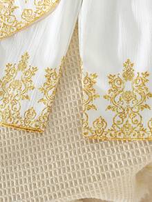 复古金属印花长袍领衬衫和休闲长裤两件套，非洲风情，男童款 - 白色 - 查看 7