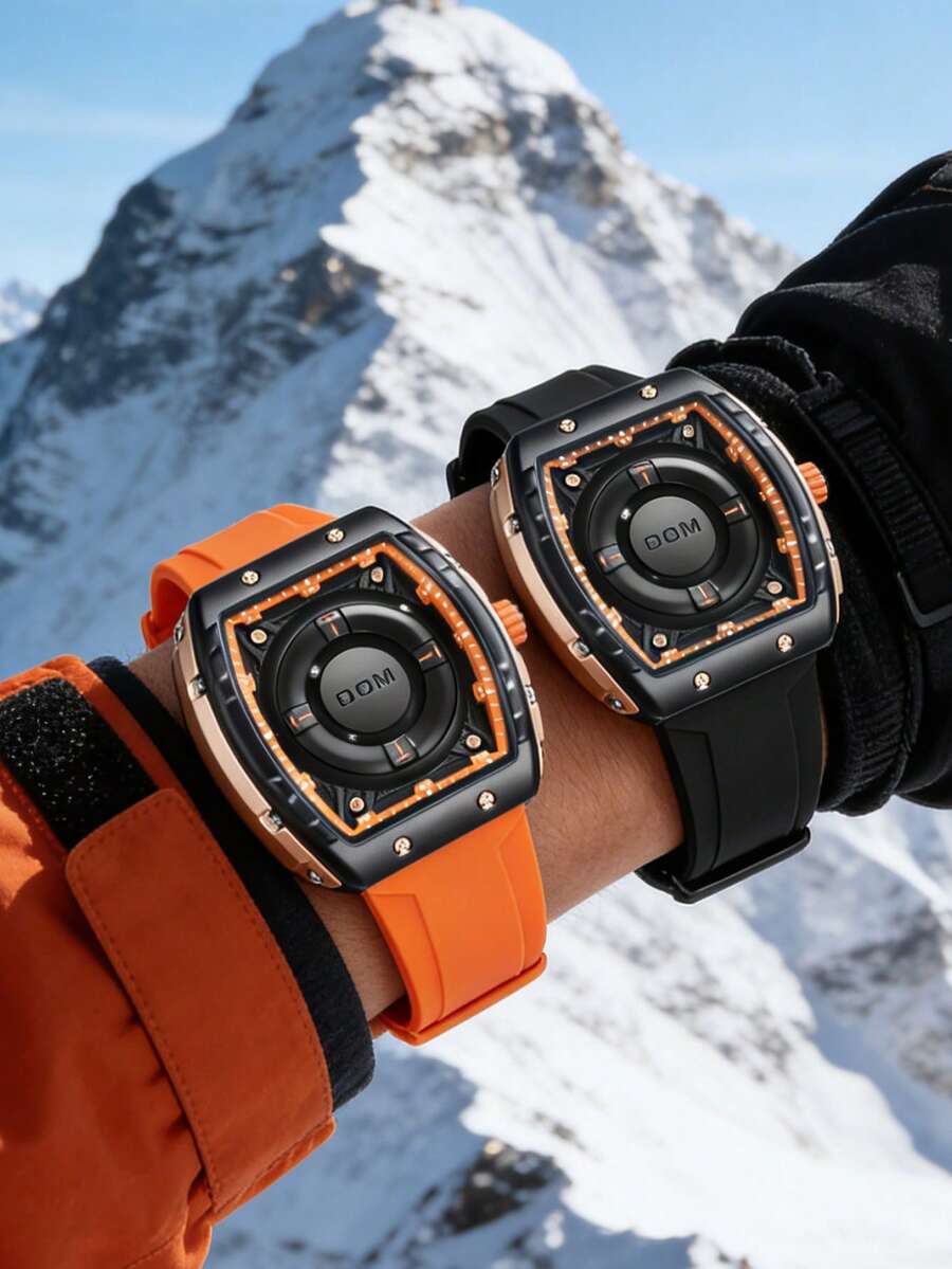 1件圣诞礼物 DOM 圆筒形腕表 | 运动型硅胶表带腕表 - 男士节日礼物