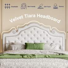 Allewie Full/Queen/King Velvet Bed Frame With Adjustable Headboard, Wooden Slats, No Box Spring Needed, Easy Assembly, White - 白色 - 查看 2