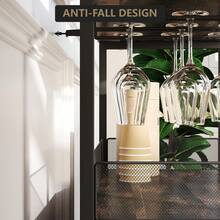 Vitrina de Vino Vintage de 3 Niveles, Armario de Bar con Estantes Ajustables y Portavasos, Puerta de Malla, Credenza Pequeña Multifuncional para Vino, Licor y Café, Ideal para Cocina, Comedor y Sala - Color quemado - Ver 6