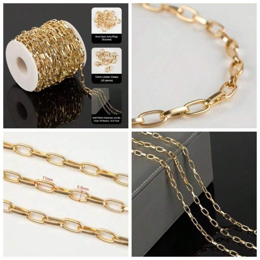 16.4 Feet Curb Link Chains Bulk Lightweight Gold Plated Aluminum Jewelry Chain Jewelry Making Unwelded Curb Chain Necklace Decoration Chain Roll - 金色橢圓形迴紋針 - 查看 1