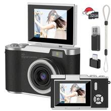 1080P高清便携式数码相机，高清摄影摄像相机，自动对焦，高像素，防抖，180°翻转屏带彩色滤镜，8倍数码变焦，适合成人初学者作为生日、新年和圣诞节礼物（800mAh可充电电池）