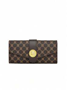 حقيبة يد نسائية مطبوعة بطبعة زهرية ذات تصميم فريد من نوعه وطي ثلاثي، أنيقة وعصرية، مناسبة للتنقل، محفظة نسائية، محفظة طويلة، محفظة نقود - بني - مشاهدة 4