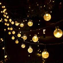 Luces de cadena solares de 6.5 metros 30 luces hadas bola de cristal LED 2 modos iluminación jardín IP65 tira exterior navidad Christmas navideño luces led solares decorativas exterior bombillas resistente agua para fiestas cumpleaños camping decoración jardín terraza luz solar eficiente ambiente navideño - 6,5 m-30 luces - Ver 4