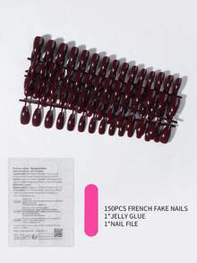 150片亮面杏仁形酒红色美甲贴纸，亚克力材质，完美贴合杏仁形指甲，易于佩戴，适合女性日常工作、派对及其他场合的美甲用品 - 棕色 - 查看 6