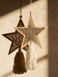 1pc/2pcs Wooden Moon & Star Tassel Pendant, Bohemian Style Eid Mubarak Hollow Wooden Bead Moon & Star Decor, Handmade Eid Party Seasonal Decoration, Eid Home Decor, Moon Phase Wall Art Home Decor, Suitable For Bedroom, Living Room, Kitchen, Dining Room, Office, Farmhouse, Eid Mubarak, Ramadan Islamic Kareem - Multicolor - View 6