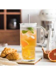 Bộ 2 cốc thủy tinh dung tích lớn 26oz, thiết kế trong suốt, thời trang với tay cầm tiện lợi, kèm nắp, cốc có ống hút, cốc đá, cốc cà phê văn phòng. Thích hợp làm quà tặng tốt nghiệp, quà tặng tiệc độc thân, quà tặng phù dâu, quà tặng Ngày của Cha, đồ trang trí Halloween, quà tặng Halloween. - trong suốt - Xem 3