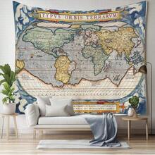 1pc Polyester World Map Tapestry Wall Hanging, Home Decor Art For Living Room, Bedroom, Vintage Nautical Compass Globe Geography Educational Textile Poster, Boho Style World Aesthetic Atmosphere Gift - Multicolor - View 9