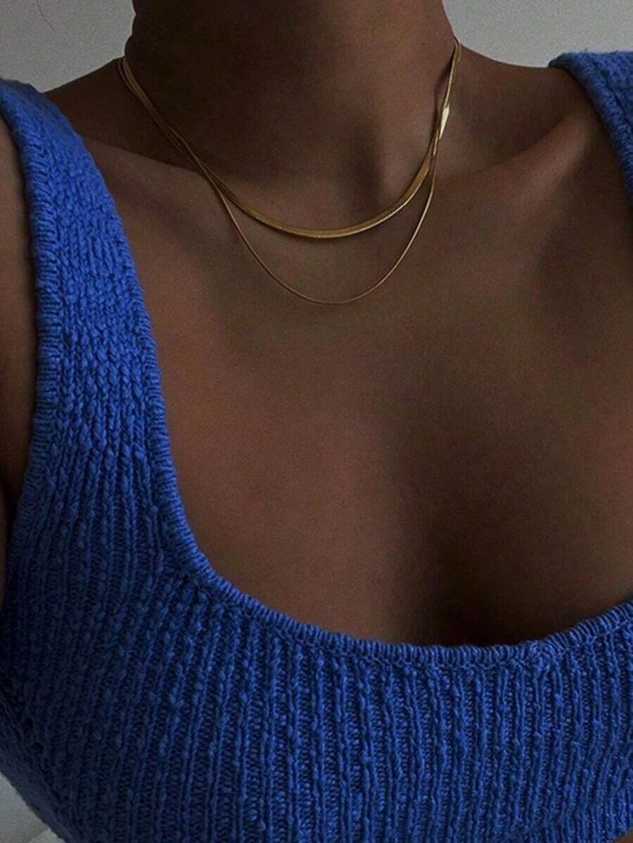 Simple Stainless Steel Gold Herringbone Chain Necklaces For Women, Stackable Flat Snake Chain Choker, Non Tarnish, Minimalist Style Fashion Jewelry Set Perfect For Daily Wear Valentine's Day, Thanksgiving, Christmas Gifts - Vàng - Xem 1