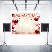 1pc Valentine's Day Photography Backdrop, With Red & Pink Heart Shapes And String Lights - Rustic Wooden Design Polyester Fabric, Suitable For Weddings, Bridal Showers, Mother's Day - No Power Needed Party Decor, Valentine's Day Decor, Romantic Event Ambiance, Decorative Lighting Effect - Multicolor - View 5