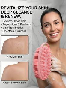 2-In-1 Silicone Body Exfoliating Brush, Unisex, Loofah Alternative, Soft Silicone Material, Suitable For Sensitive Skin, Can Be Used On Back, Shower And Other Areas, Silicone Exfoliating Cleansing Brush, Silicone Shampoo & Shower Brush, Adult Double-Sided Friction Shower Brush, Massage Shower Brush, Bathroom Cleaning Tool - Multicolor - View 4