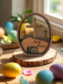 Escena de resurrección de Pascua de madera 3D y decoración de cruz, tumba, cruz, bandeja de escena de resurrección de Jesús, decoración de escena de nacimiento de Jesús, adecuada para lugares religiosos, hogar y escritorio de oficina - Multicolor - Ver 10