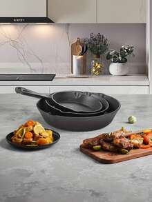 Juego De 3 Sartenes De Hierro Antiadherente Negro, Utensilios De Cocina Para El Hogar, Sartén Multifuncional Para Uso Doméstico o Al Aire Libre, Utensilios De Cocina Planos Para Cocinar a Diario, Sartén Para Crepas, Parrilla Antiadherente Para Calentar y Asar, Ideal Para Hacer Sándwiches y Crepas. - Negro - Ver 7