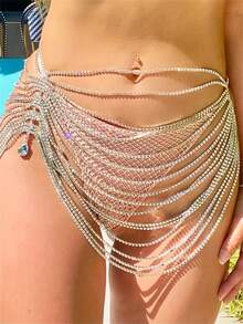1 pieza Cadena de cintura de cristal sexy y de moda de varias capas - Plateado - Ver 1