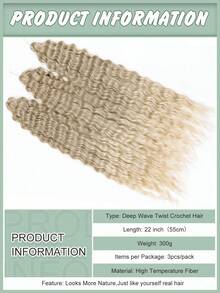 Water Wave Twist Crochet Hair Synthetic Braids Hair Ombre Blonde 22 Inch 3PCS Curl Hair Deep Wave Braiding Hair Extensions - Multicolor - View 2