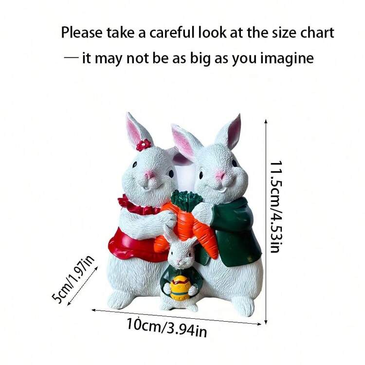1pc Resin Cartoon Rabbit Family Decor, No Accessories, Suitable For Easter Decoration, Home Decor, Desktop Ornament, Paper Box Packaging - Multicolor - View 11