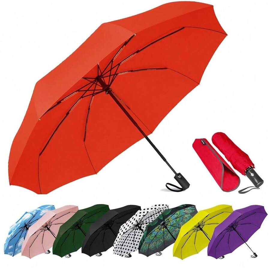 Windproof Travel Compact Umbrella-Automatic Umbrellas For Rain-Compact Folding Umbrella, Travel Umbrella Compact, Small Portable Windproof Umbrellas For Men Women Teenage.(Big Red),42Inch-1Pack,BigRed - 大紅 - 查看 1