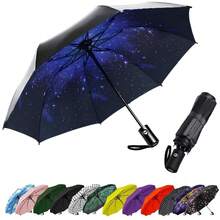 Compact Travel Umbrella - Windproof Auto Open/Close, Small Folding Umbrella For Rain - Lightweight & Durable With Fiberglass Frame, Waterproof Canopy - Fits Backpack, Purse, Suitcase. (Starry),42Inch-1Pack,Starry - 星空 - 查看 1