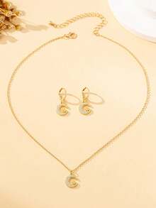 Simple & Elegant Fashion Moon & Star Glass Inlaid Necklace & Earrings Jewelry Set For Women, Suitable For Daily, Vacation And Gift, Ramadan Jewelry Gift, No Box