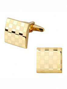 Laser Engraved Geometric Square Cufflinks For Men - Gold Metal Business Cufflinks, Men's Fashion Jewelry, Gold Laser Plaid Cufflinks, French Cuff Shirt Cufflinks, Business, Formal Wear, Wedding, Groom, Groomsman, Ins - Cufflinks - View 19