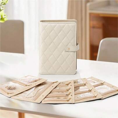 Estuche de almacenamiento de joyas con botones, álbum de colección de joyas de alta gama, bolsa organizadora de joyas portátil para anillos, colgantes, collares, aretes y pulseras