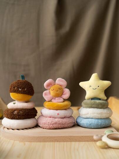 1pc Baby Stacking Plush Toys Cartoon Cartoon Acorn Flower Star Design Stuffed Toy And Cute Plush Print Rings Babies Accessories Birthday Newborn Gifts
