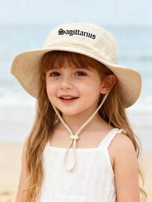 1顶幼儿（1-8岁）星座图案渔夫帽，可调节下巴带，防紫外线，12个星座字母图案，夏季户外帽，男女童均适用 - 1PC - 查看 2
